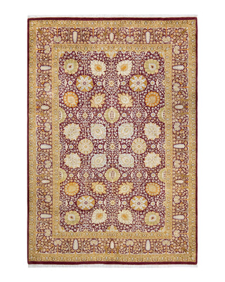 Traditional Mogul Purple Wool Area Rug 6' 2" x 8' 10" - Solo Rugs