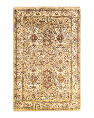 Traditional Mogul Yellow Wool Area Rug 5' 2" x 7' 10" - Solo Rugs