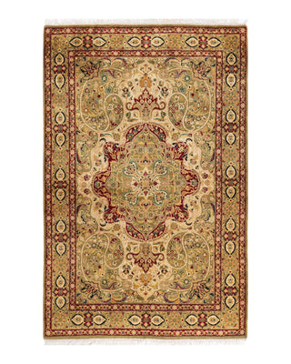 Traditional Mogul Green Wool Area Rug 4' 3" x 6' 3" - Solo Rugs