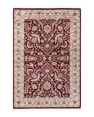 Traditional Mogul Red Wool Area Rug 4' 1" x 6' 1" - Solo Rugs