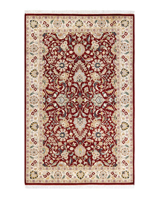 Traditional Mogul Red Wool Area Rug 4' 1" x 6' 4" - Solo Rugs