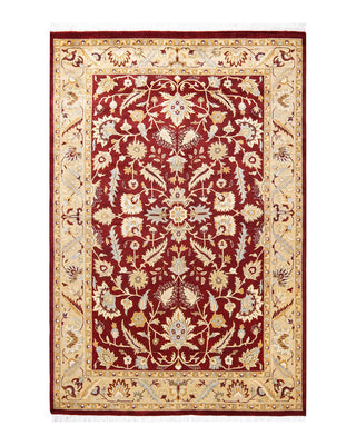 Traditional Mogul Red Wool Area Rug 4' 3" x 6' 3" - Solo Rugs