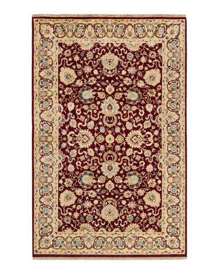 Traditional Mogul Red Wool Area Rug 4' 8" x 7' 3" - Solo Rugs