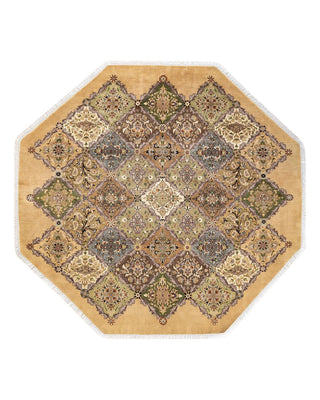 Traditional Mogul Yellow Wool Octagon Area Rug 7' 1" x 7' 1" - Solo Rugs