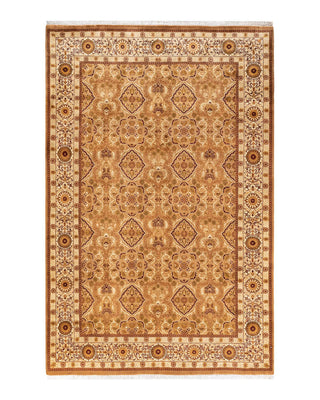 Traditional Mogul Yellow Wool Area Rug 6' 1" x 9' 4" - Solo Rugs