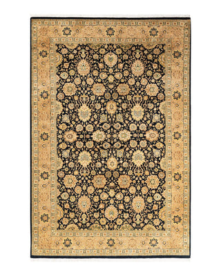 Traditional Mogul Black Wool Area Rug 6' 0" x 9' 3" - Solo Rugs