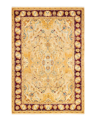 Traditional Mogul Yellow Wool Area Rug 6' 2" x 9' 0" - Solo Rugs