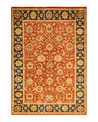 Traditional Mogul Orange Wool Area Rug 6' 1" x 8' 9" - Solo Rugs