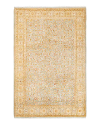 Traditional Mogul Light Blue Wool Area Rug 6' 1" x 9' 2" - Solo Rugs