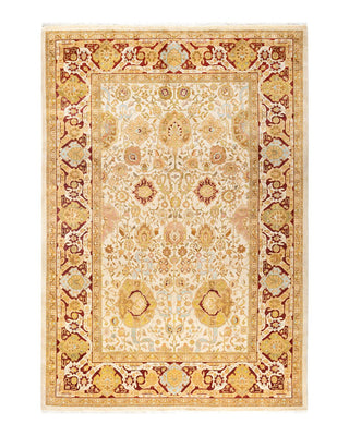 Traditional Mogul Ivory Wool Area Rug 6' 1" x 9' 0" - Solo Rugs