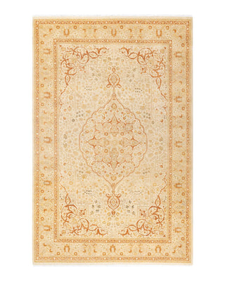Traditional Mogul Ivory Wool Area Rug 6' 1" x 9' 2" - Solo Rugs