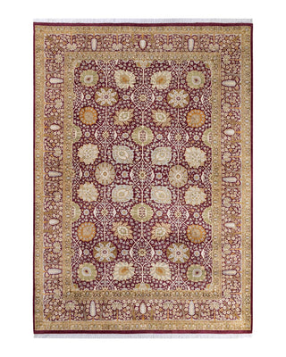 Traditional Mogul Purple Wool Area Rug 6' 1" x 8' 8" - Solo Rugs