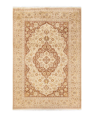 Traditional Mogul Ivory Wool Area Rug 6' 1" x 9' 1" - Solo Rugs