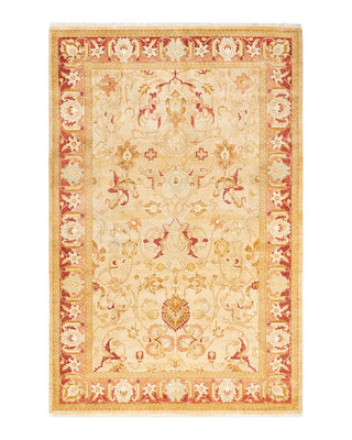 Traditional Mogul Ivory Wool Area Rug 6' 2" x 9' 3" - Solo Rugs