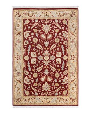Traditional Mogul Red Wool Area Rug 4' 1" x 6' 0" - Solo Rugs