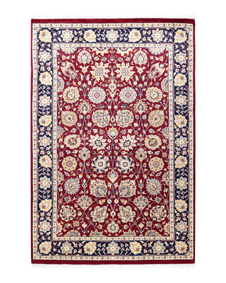 Traditional Mogul Red Wool Area Rug 4' 2" x 6' 2" - Solo Rugs