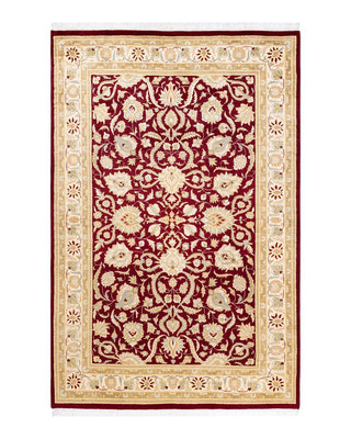 Traditional Mogul Red Wool Area Rug 4' 2" x 6' 3" - Solo Rugs