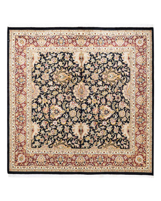 Traditional Mogul Black Wool Square Area Rug 6' 3" x 6' 4" - Solo Rugs