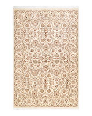 Contemporary Eclectic Ivory Wool Area Rug 4' 2" x 6' 3" - Solo Rugs