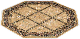 Traditional Mogul Yellow Wool Round Area Rug 8' 1" x 8' 1" - Solo Rugs