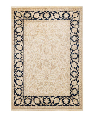 Contemporary Eclectic Ivory Wool Area Rug 6' 1" x 8' 10" - Solo Rugs