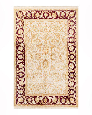 Contemporary Eclectic Ivory Wool Area Rug 4' 1" x 6' 3" - Solo Rugs