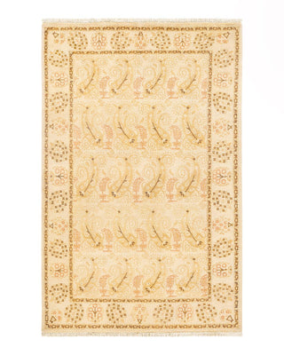Contemporary Eclectic Pink Wool Area Rug 4' 0" x 6' 1" - Solo Rugs