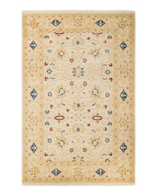 Contemporary Eclectic Ivory Wool Area Rug 6' 1" x 9' 3" - Solo Rugs