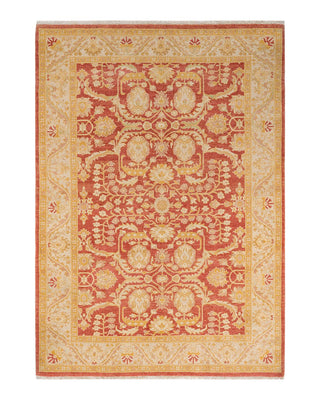Contemporary Eclectic Orange Wool Area Rug 6' 1" x 8' 10" - Solo Rugs