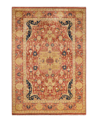 Traditional Mogul Orange Wool Area Rug 6' 1" x 8' 10" - Solo Rugs