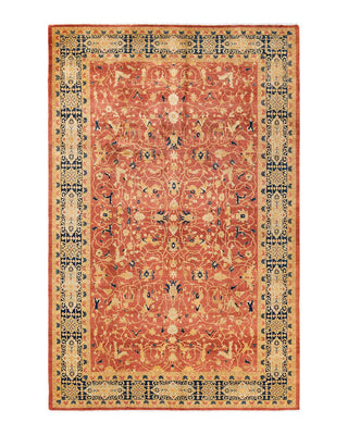 Traditional Mogul Orange Wool Area Rug 6' 1" x 9' 4" - Solo Rugs