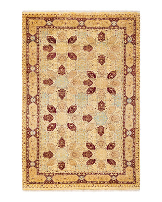 Traditional Mogul Ivory Wool Area Rug 6' 1" x 9' 1" - Solo Rugs