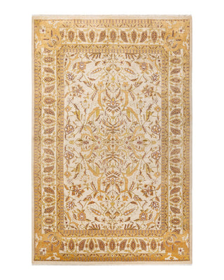Traditional Mogul Ivory Wool Area Rug 6' 1" x 9' 5" - Solo Rugs