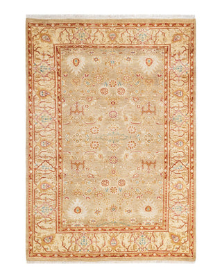 Traditional Mogul Yellow Wool Area Rug 4' 3" x 5' 10" - Solo Rugs