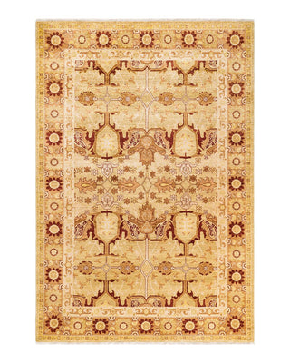 Contemporary Eclectic Yellow Wool Area Rug 6' 3" x 9' 3" - Solo Rugs