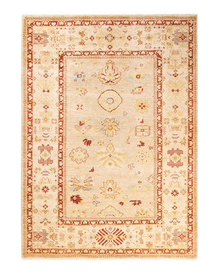 Contemporary Eclectic Ivory Wool Area Rug 6' 5" x 8' 10" - Solo Rugs