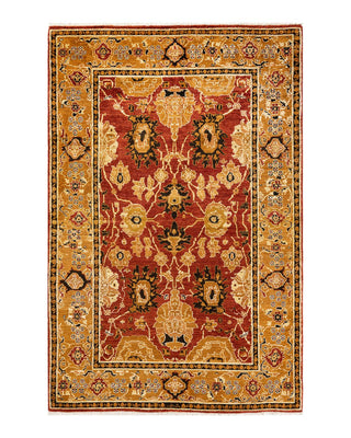 Contemporary Eclectic Orange Wool Area Rug 5' 2" x 7' 9" - Solo Rugs