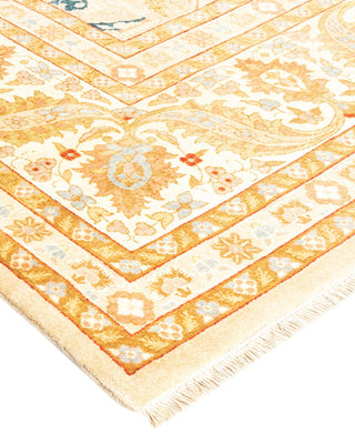 Traditional Mogul Yellow Wool Area Rug 9' 1" x 12' 5" - Solo Rugs