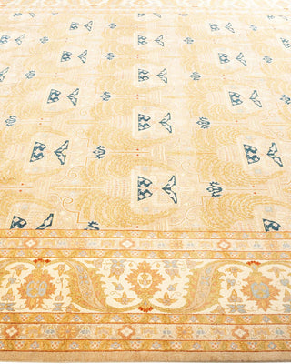 Traditional Mogul Yellow Wool Area Rug 9' 1" x 12' 5" - Solo Rugs