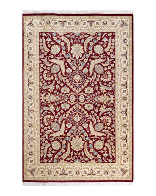 Traditional Mogul Red Wool Area Rug 4' 2" x 6' 4" - Solo Rugs