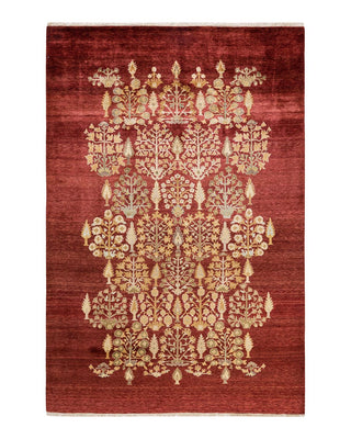 Contemporary Eclectic Red Wool Area Rug 6' 0" x 9' 0" - Solo Rugs