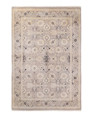 Traditional Mogul Light Gray Wool Area Rug 6' 1" x 8' 10" - Solo Rugs