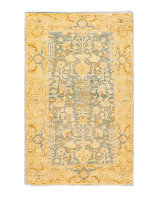 Contemporary Eclectic Light Blue Wool Area Rug 3' 2" x 5' 1" - Solo Rugs