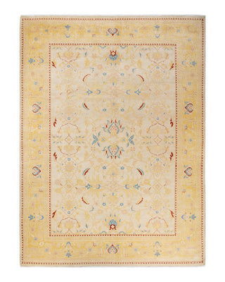 Contemporary Eclectic Ivory Wool Area Rug 9' 3" x 12' 5" - Solo Rugs