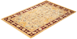 Traditional Mogul Yellow Wool Area Rug 6' 1" x 9' 2" - Solo Rugs