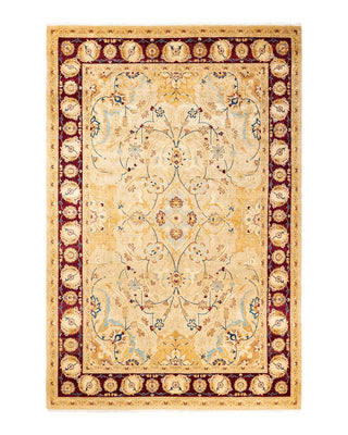 Traditional Mogul Yellow Wool Area Rug 6' 1" x 9' 2" - Solo Rugs