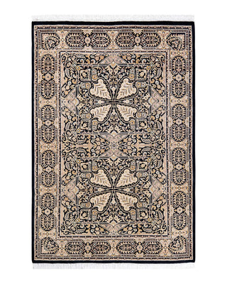 Traditional Mogul Black Wool Area Rug 4' 1" x 6' 1" - Solo Rugs