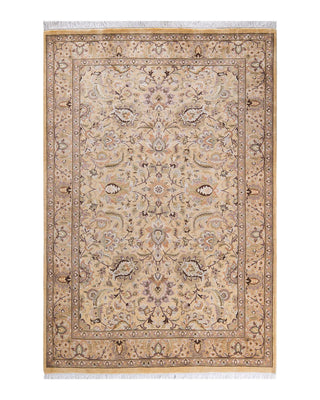 Traditional Mogul Yellow Wool Area Rug 4' 1" x 5' 10" - Solo Rugs