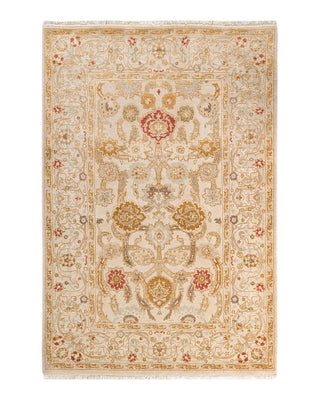 Contemporary Eclectic Ivory Wool Area Rug 4' 3" x 6' 3" - Solo Rugs