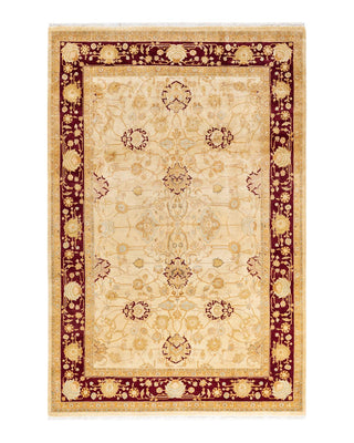 Traditional Mogul Ivory Wool Area Rug 6' 1" x 9' 1" - Solo Rugs